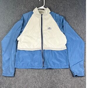 Vtg Bill Rodgers Running Jacket Windbreaker Hooded Full Zip Blue Silver Mens M